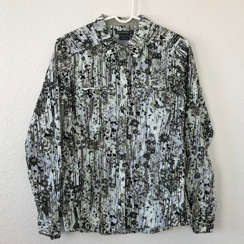 🌞EXOFFICIO Green Pattern Long Sleeve Shirt B33